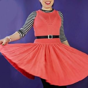 Milly Orange Drop Waist Sweater Dress Full Skirt